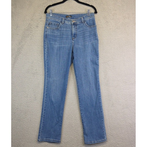 Lee Jeans Women 30x29 Blue Classic Fit Straight Leg Medium Wash Mid Rise Stretch - Picture 1 of 10